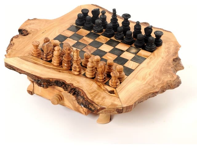 Table jeu d'échecs rustique en bois d'olivier - Super idées cadeaux